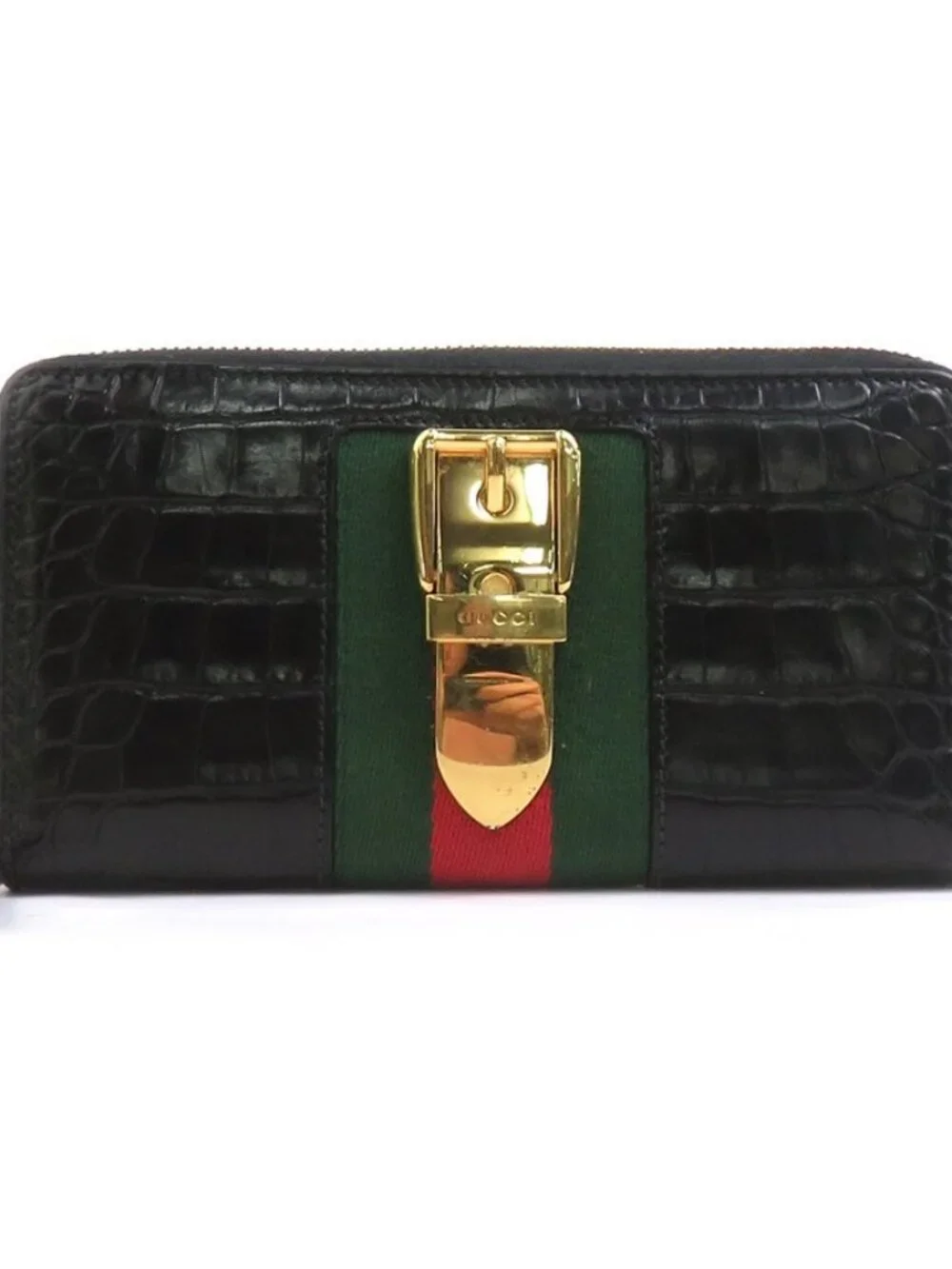 GUCCI Zip Around Long Wallet Black Embossed Leather/Goldtone - - Picture 1 of 8